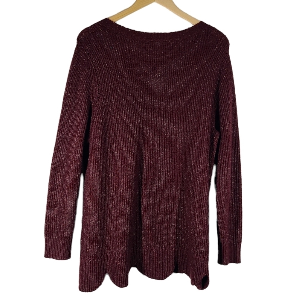Lane Bryant Burgundy Scalloped Hem Sparkly all‎ over Size 20 Long Sleeve Top - Picture 2 of 4